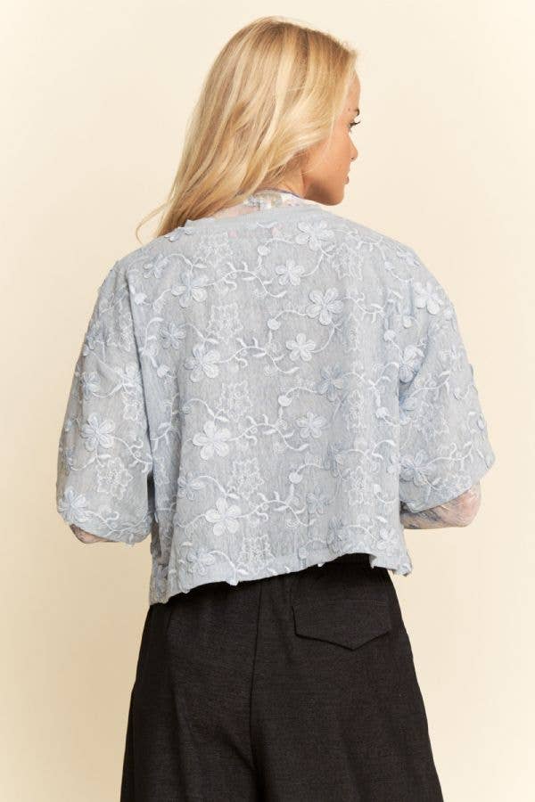 Davi & Dani - FLORAL RUFFLE SHORT SLEEVE BABYDOLL MESH TOP