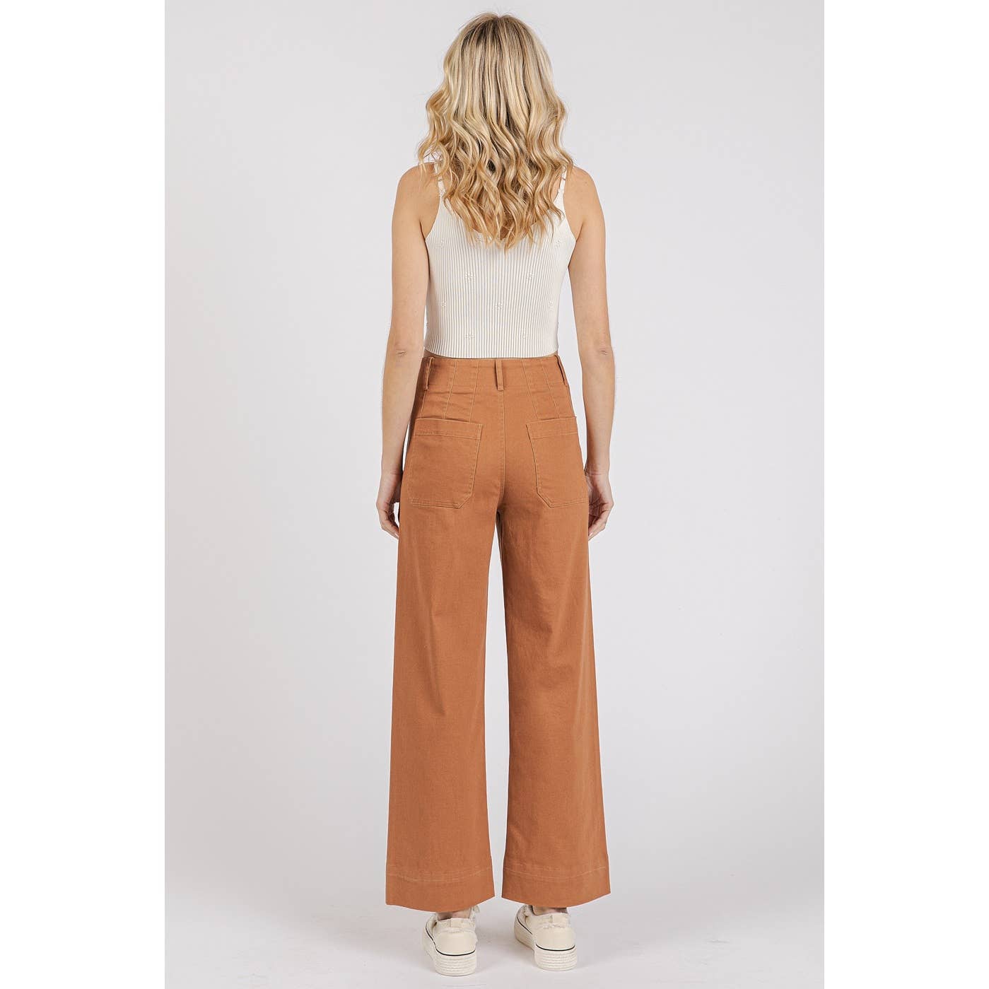 mittoshop - TWILL PATCH POCKET HIGH RISE WIDE LEG PANTS