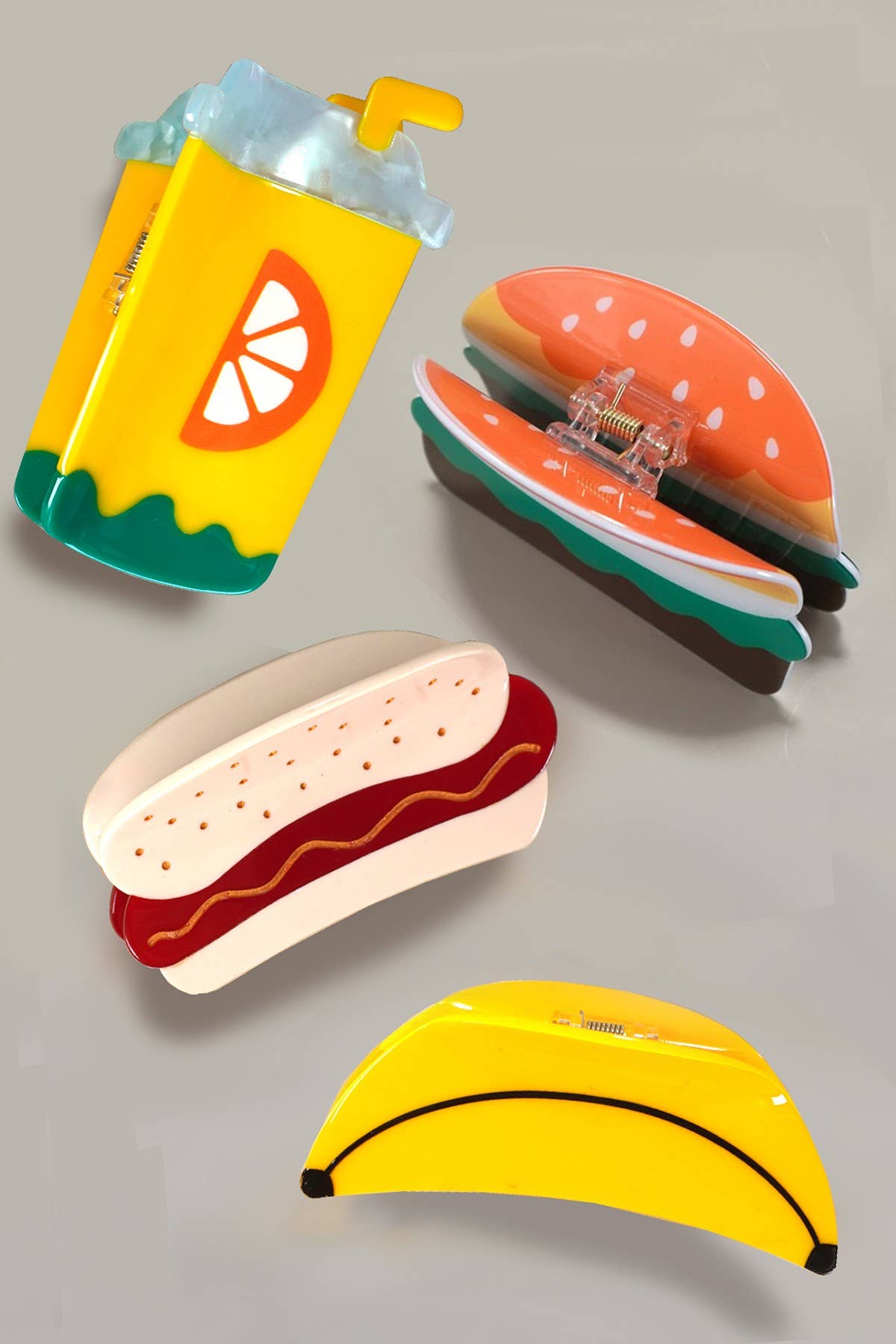 JOSSLYN by wall to wall - JUMBO LEMONADE BANANA HAMBURGER HAIR CLAW CLIPS | 40H843
