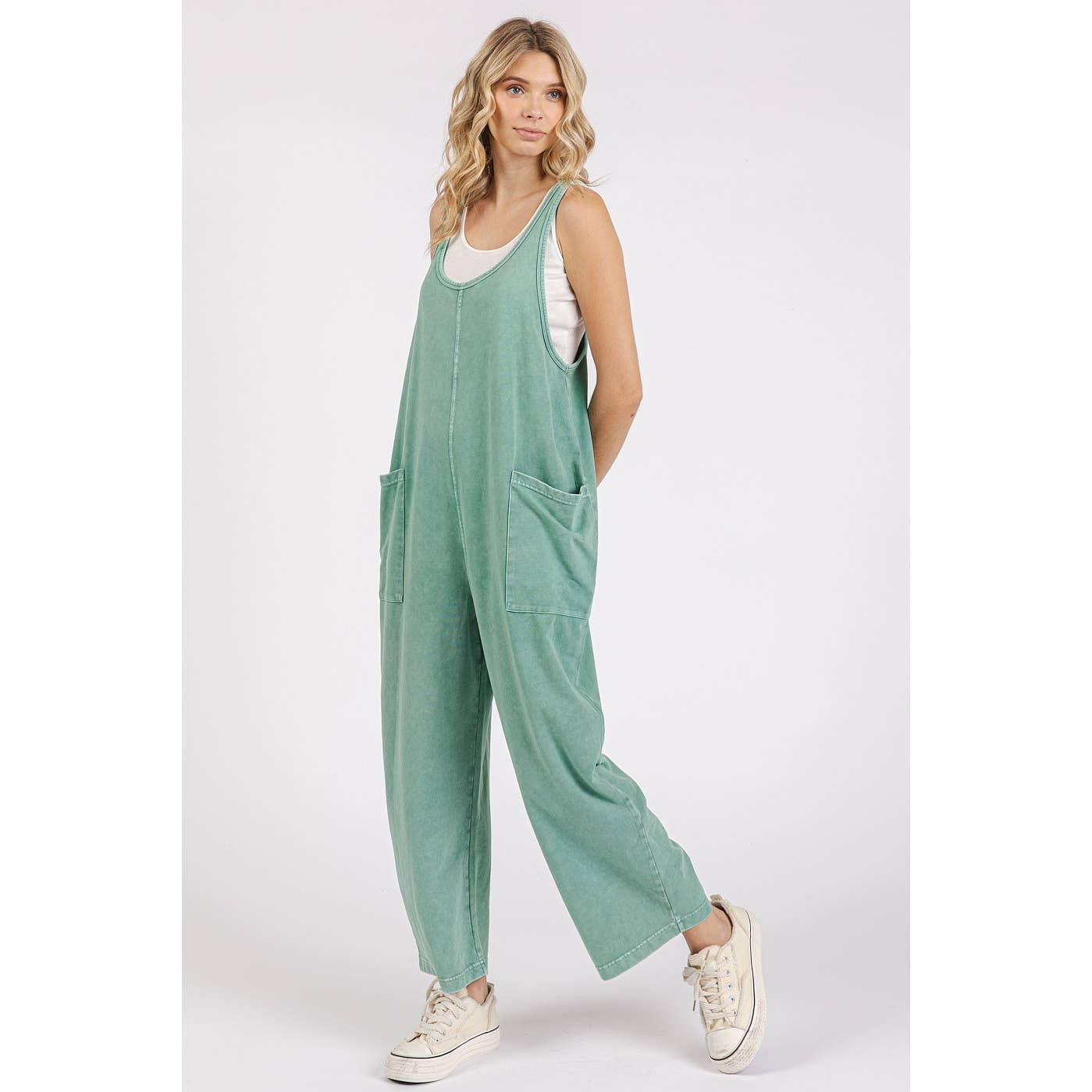 mittoshop - MINERAL WASH PULL-ON SLEEVELESS HAREM JUMPSUIT