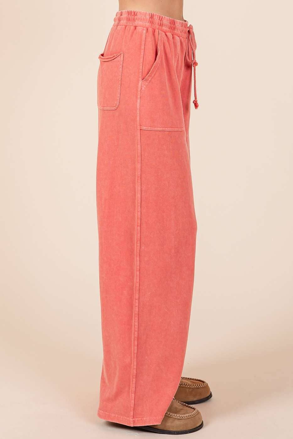 mittoshop - MINERAL WASH FRENCH TERRY WIDE LEG PANTS