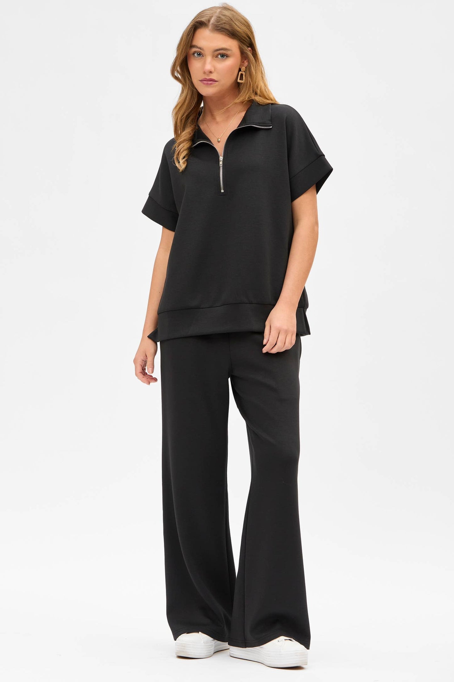 Dear Scarlett - Short Sleeve Quarter Zip + Pants Modal Set