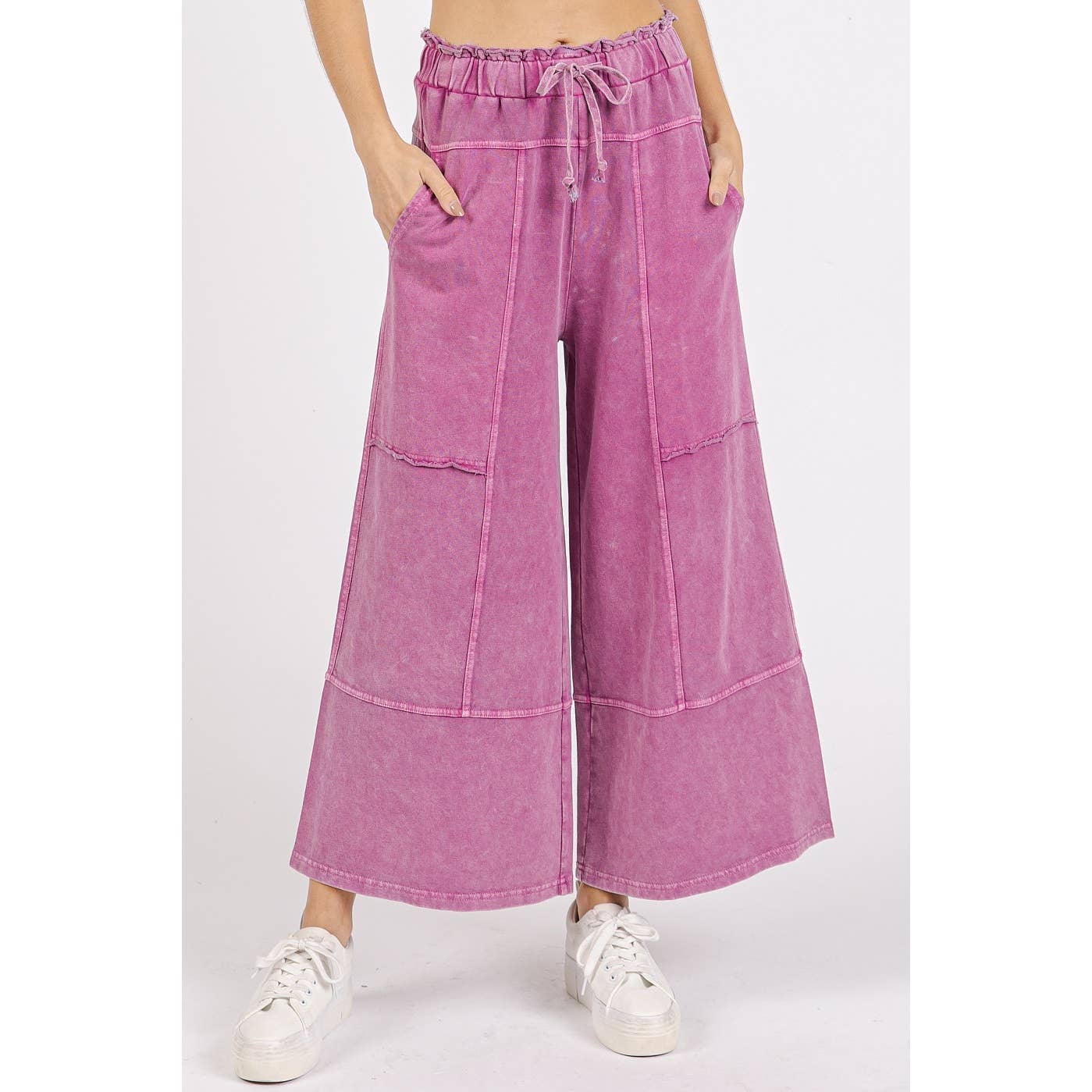 mittoshop - MINERAL WASH SEAM FRENCH TERRY WIDE LEG PANTS