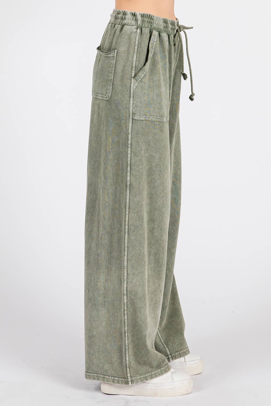 mittoshop - MINERAL WASH FRENCH TERRY WIDE LEG PANTS