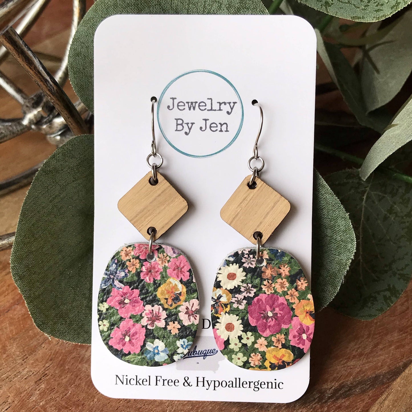 Jewelry By Jen - White Oak Diamond & Midsummer Floral Rounded Square Earrings