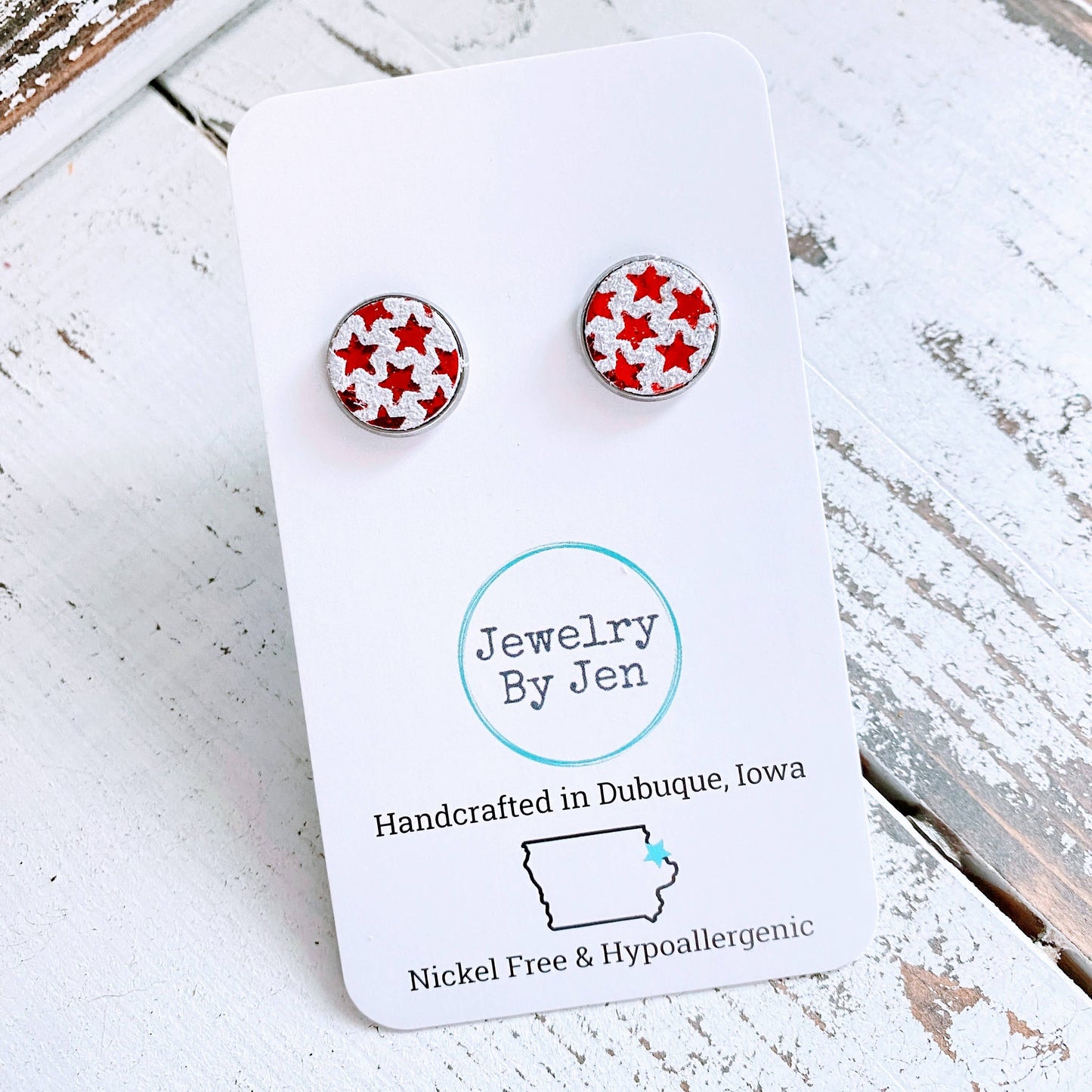 Jewelry By Jen - Stud Earrings: Red Metallic Stars