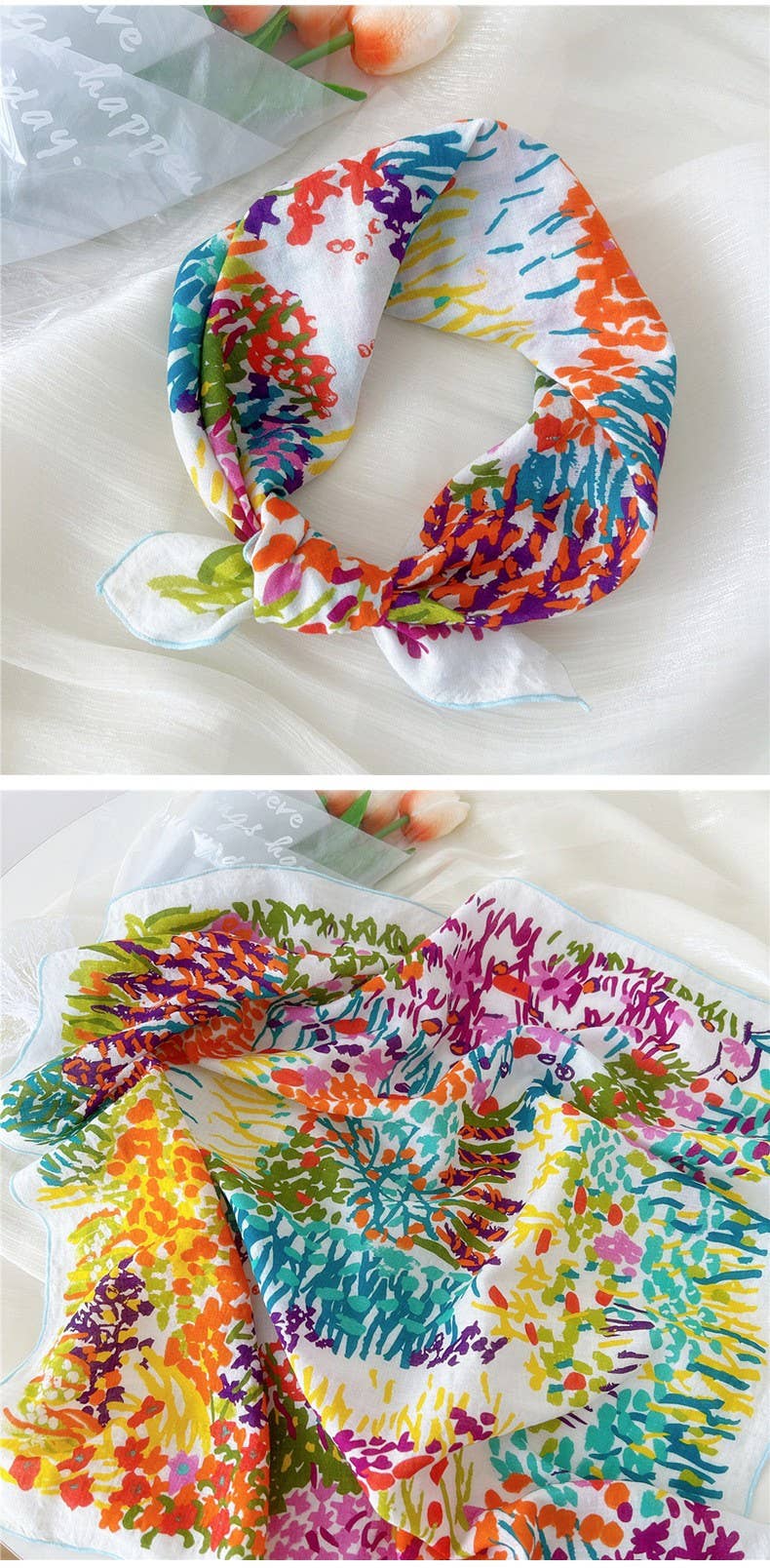 JOSSLYN by wall to wall - COTTON FLORAL PRINT SILKY FEELING BANDANA SCARF | 40SC648