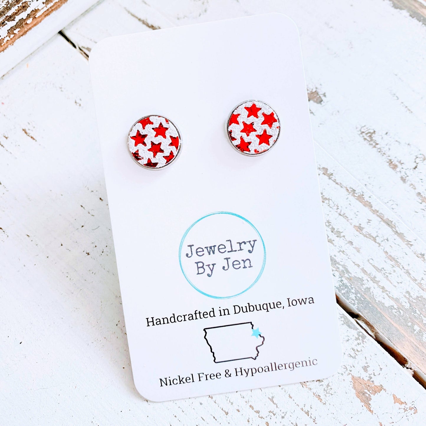 Jewelry By Jen - Stud Earrings: Red Metallic Stars