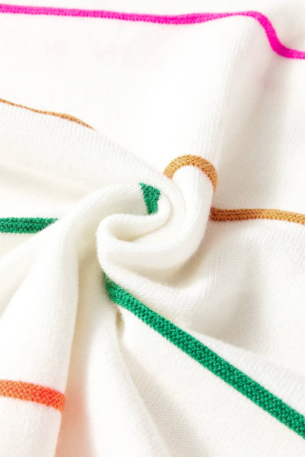 Lovesoft - White Colorblock Striped Half Sleeve Drop Shoulder Sweater