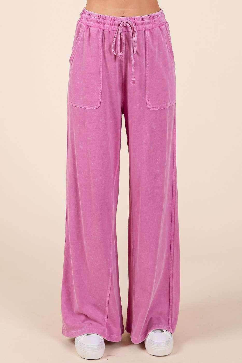 mittoshop - MINERAL WASH FRENCH TERRY WIDE LEG PANTS