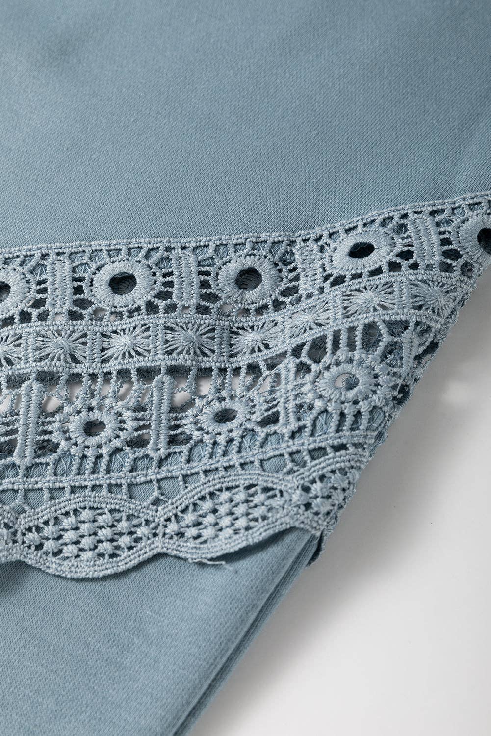 Lovesoft - Dusk Blue Lace Crochet Patched Lace-up High Waist Wide Leg Pants