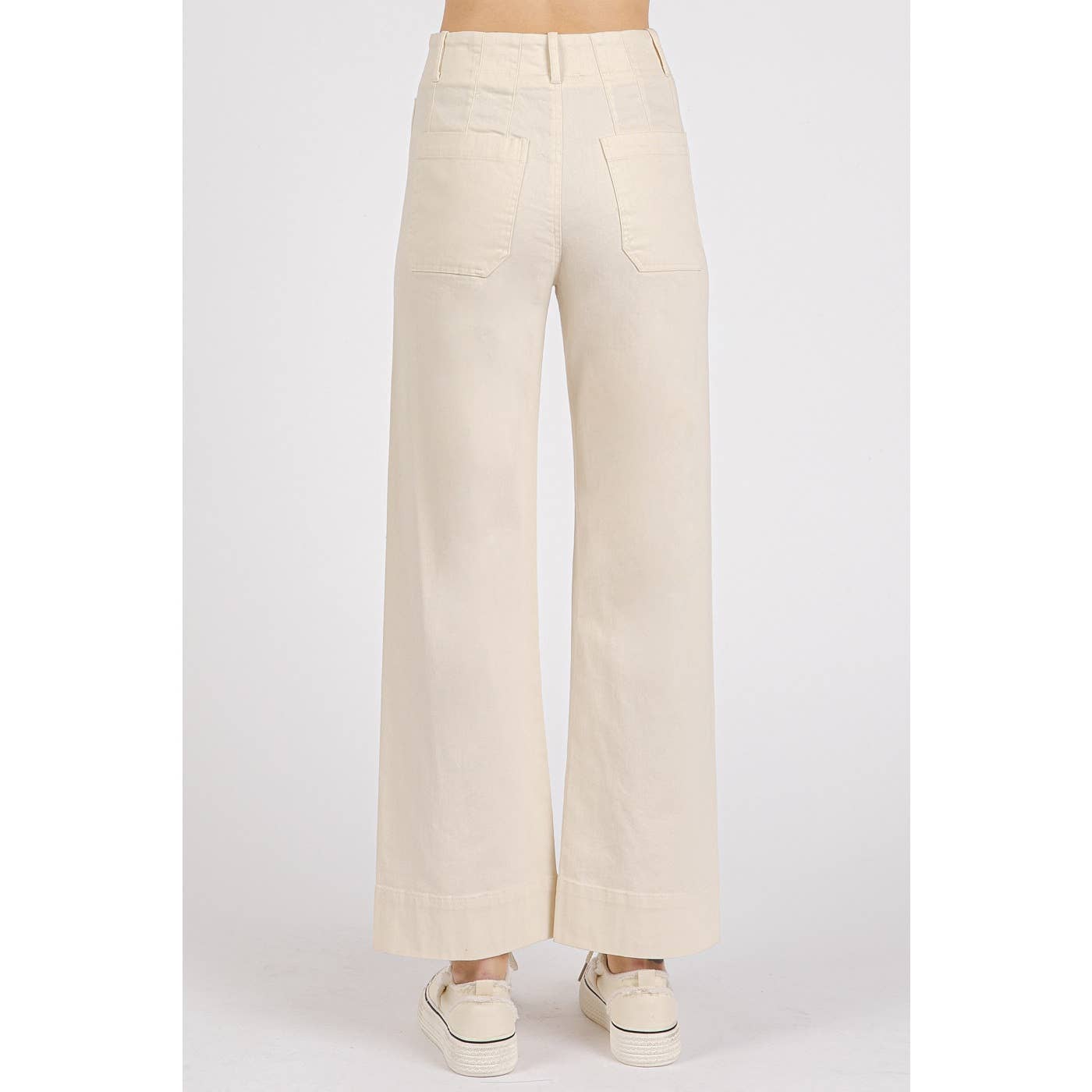 mittoshop - TWILL PATCH POCKET HIGH RISE WIDE LEG PANTS
