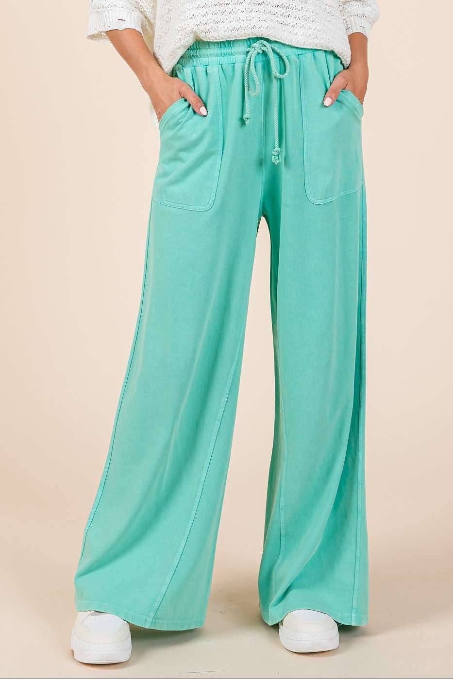 mittoshop - MINERAL WASH FRENCH TERRY WIDE LEG PANTS