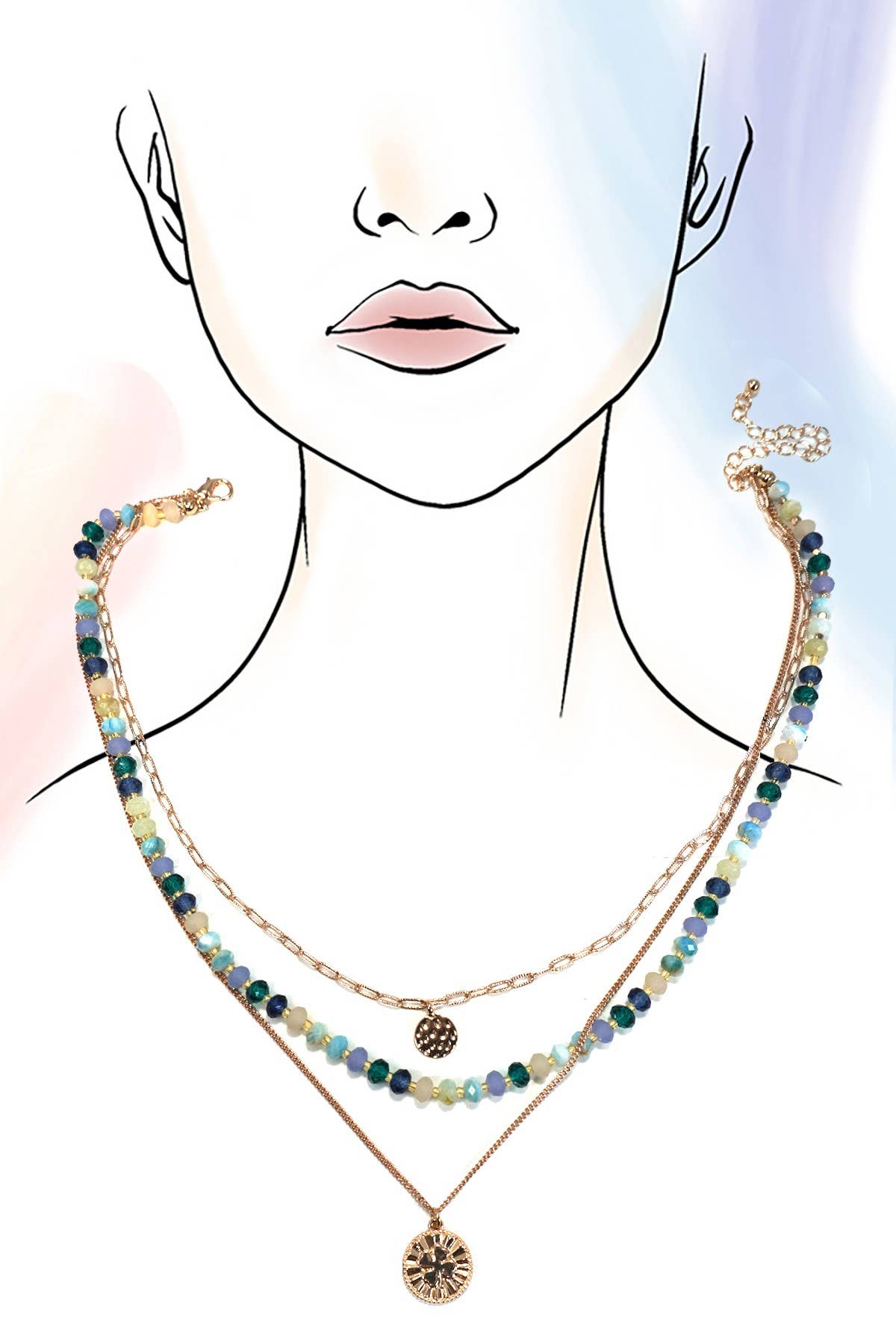 JOSSLYN by wall to wall - MULTI LAYERED BEADED CLOVER CHARM NECKLACE | 80N1245
