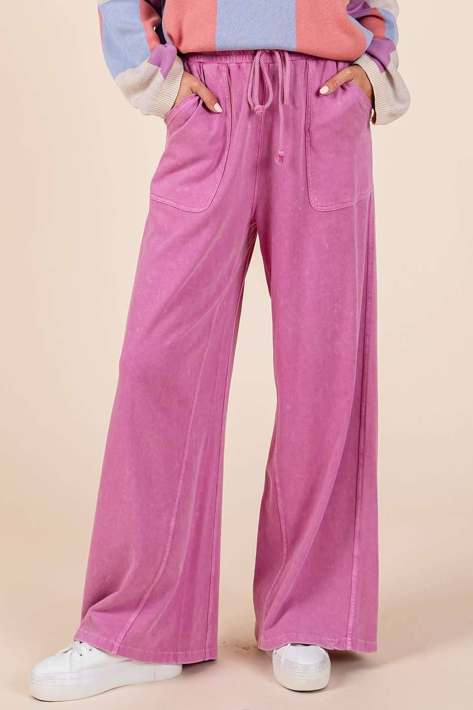 mittoshop - MINERAL WASH FRENCH TERRY WIDE LEG PANTS