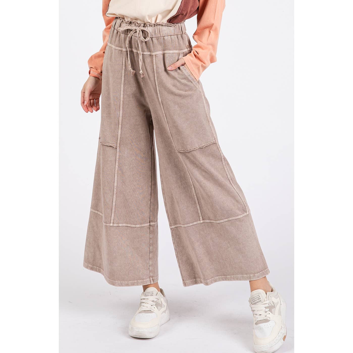mittoshop - MINERAL WASH SEAM FRENCH TERRY WIDE LEG PANTS