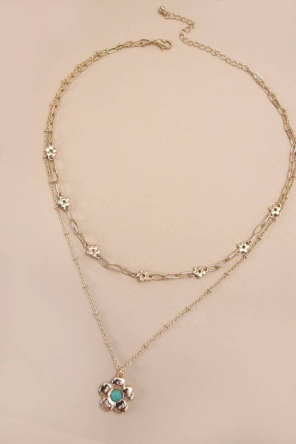 JOSSLYN by Wall to Wall - DOUBLE LAYER FLOWER PENDANT NECKLACE | 80N978
