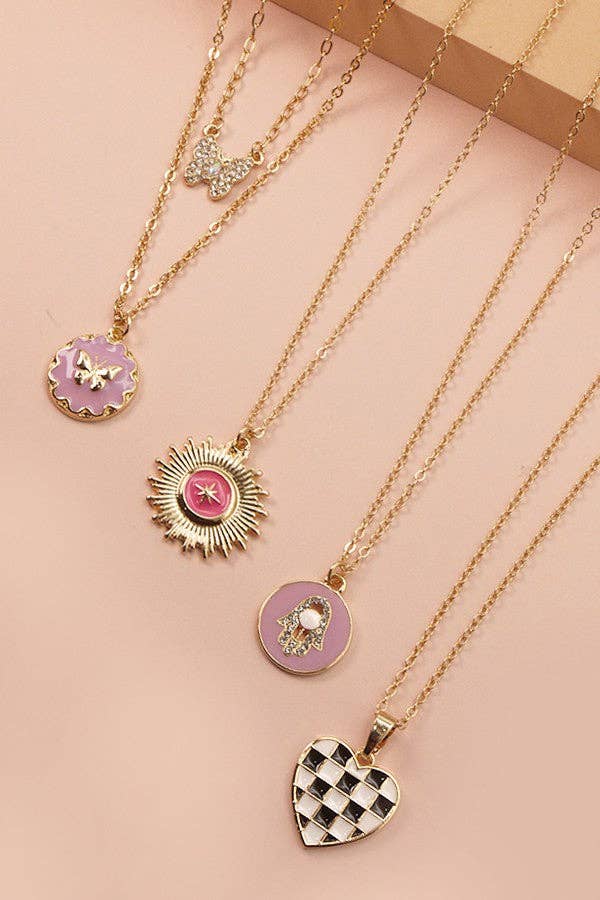 JOSSLYN by Wall to Wall - BUTTERFLY STARBURST HAMSA HEART EPOXY NECKLACE | 31N22048