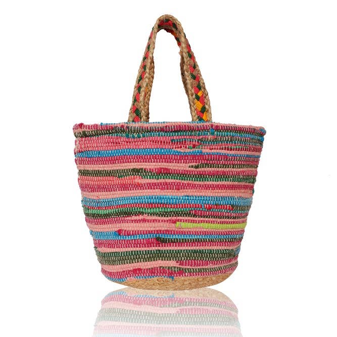 Chloe & Lex - Colorful Weave Jute-Cotton Shopping Grocery Bag for Women
