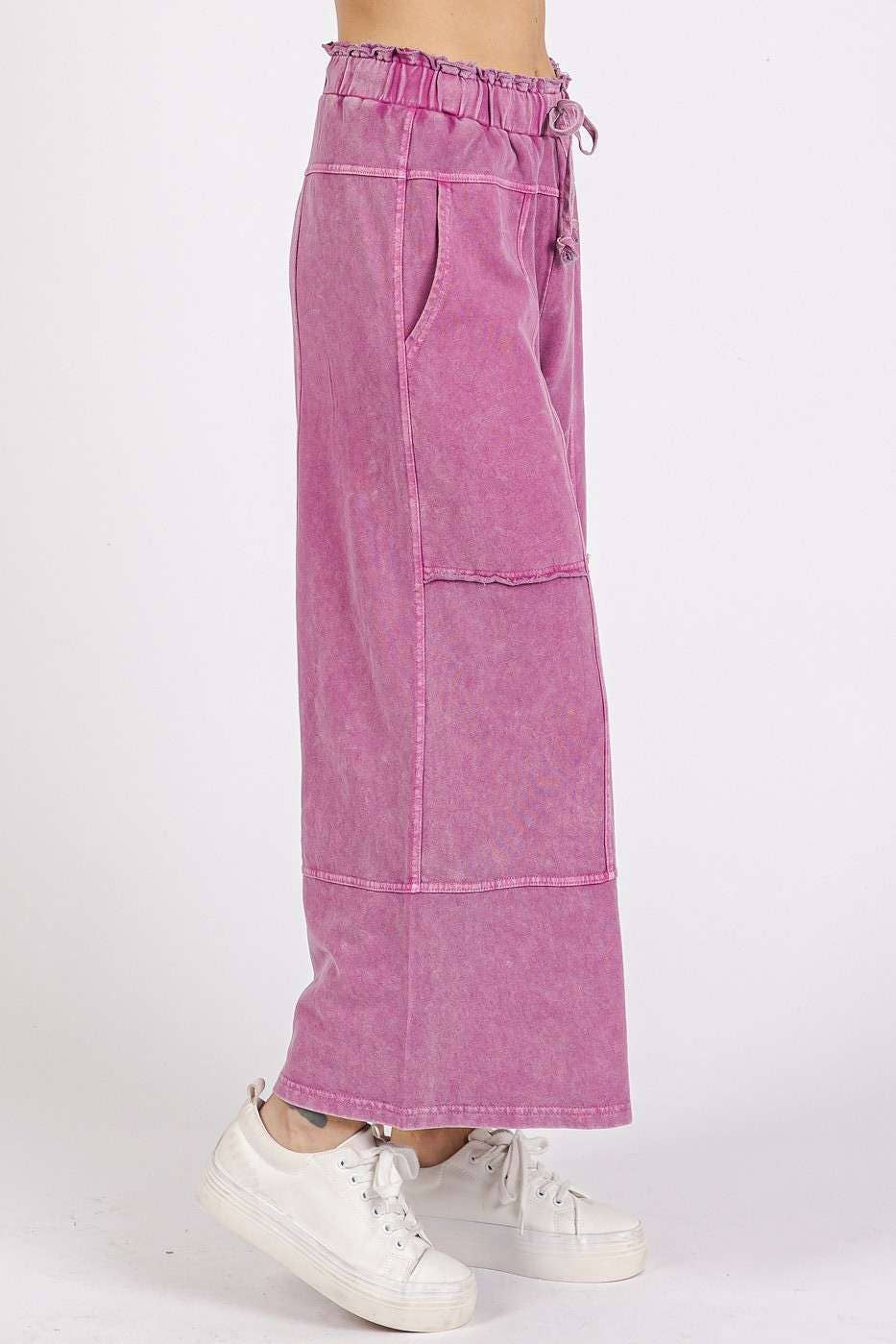 mittoshop - MINERAL WASH SEAM FRENCH TERRY WIDE LEG PANTS