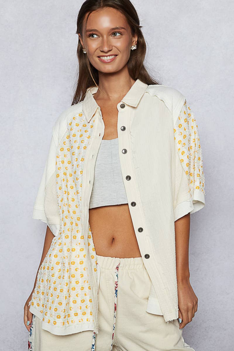 Pol Clothing - Short sleeve collared floral printed shirt top
