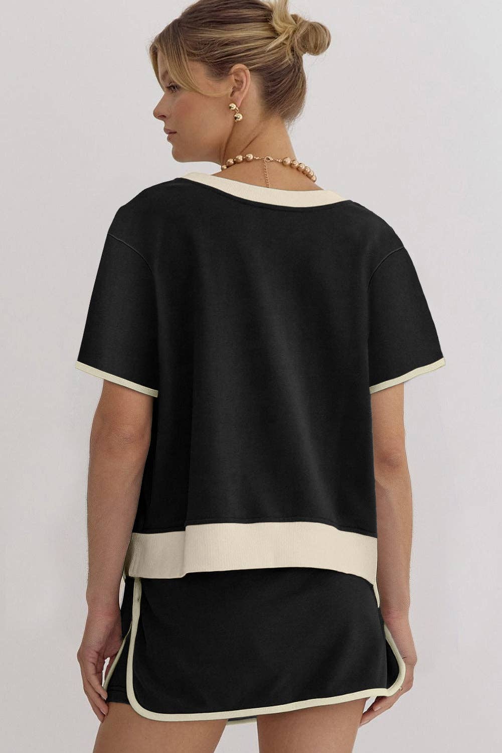 Lovesoft - Bonbon Colorblock Edge Drop Shoulder T Shirt and Skort 2Pcs Set