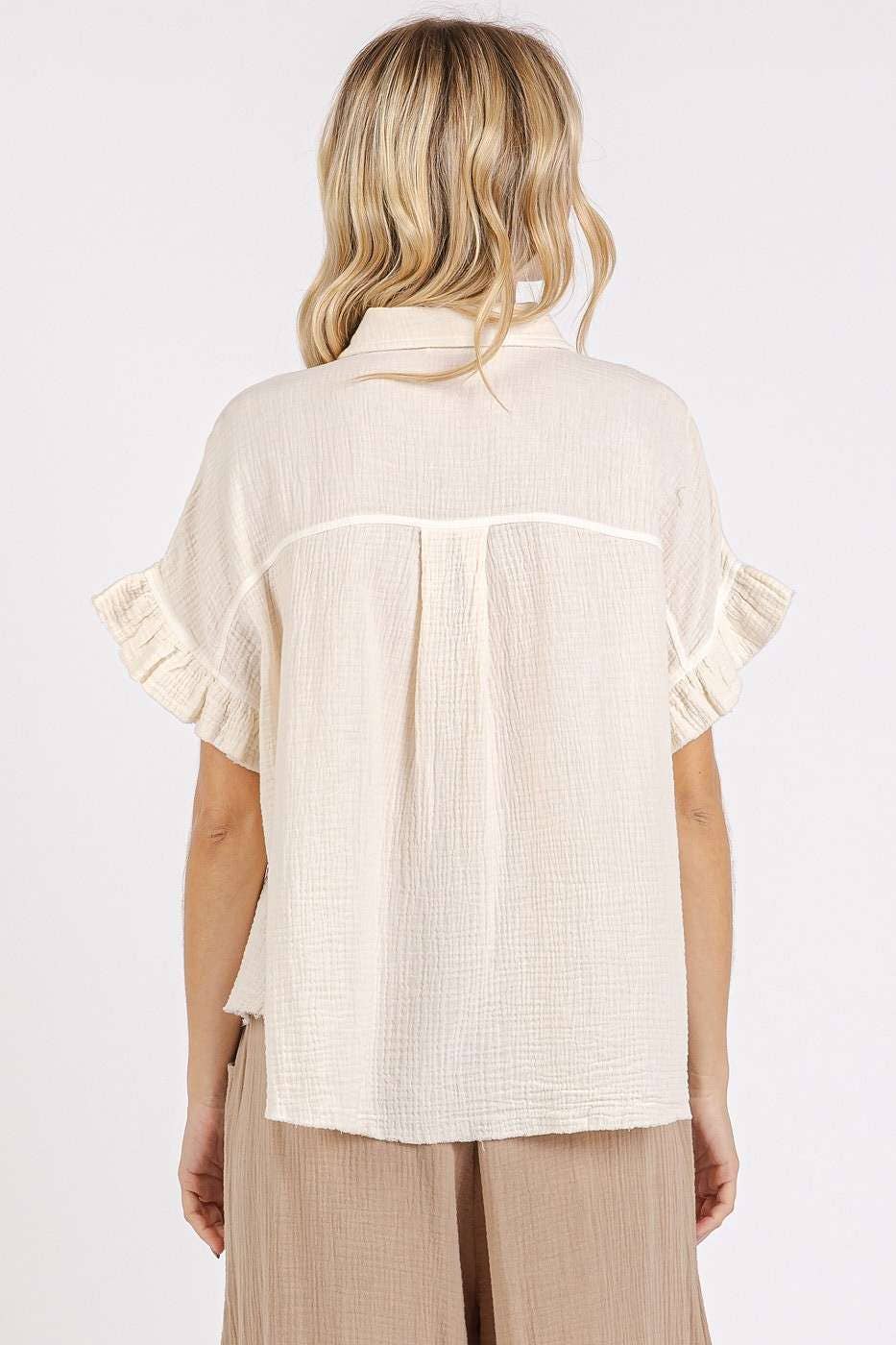 mittoshop - MINERAL WASH GAUZE RUFFLE SHORT SLEEVE SHIRT