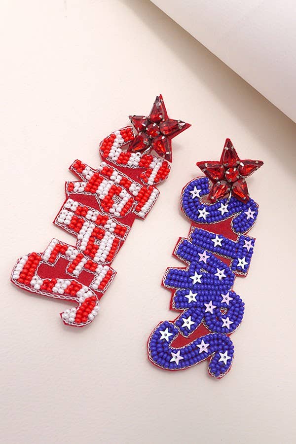 JOSSLYN by wall to wall - 4TH OF JULY SEEDBEAD STARS STRIPE EARRINGS | 91E084137