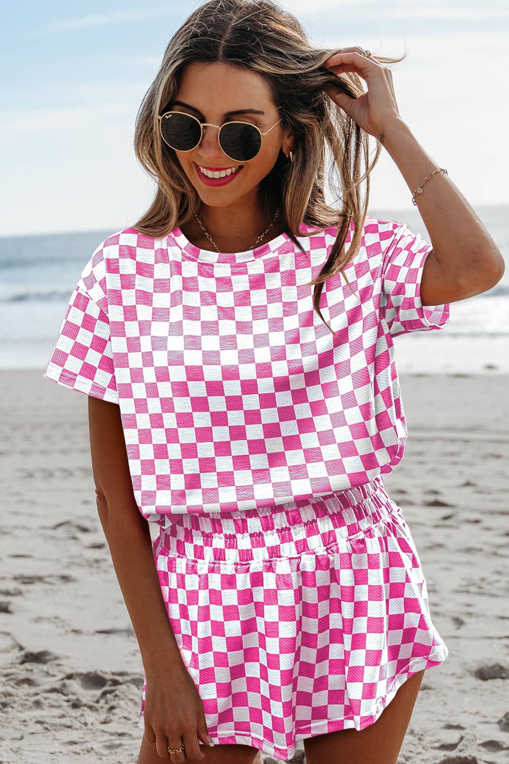 Checkerboard Top & High Waist Skorts 2 Piece Set
