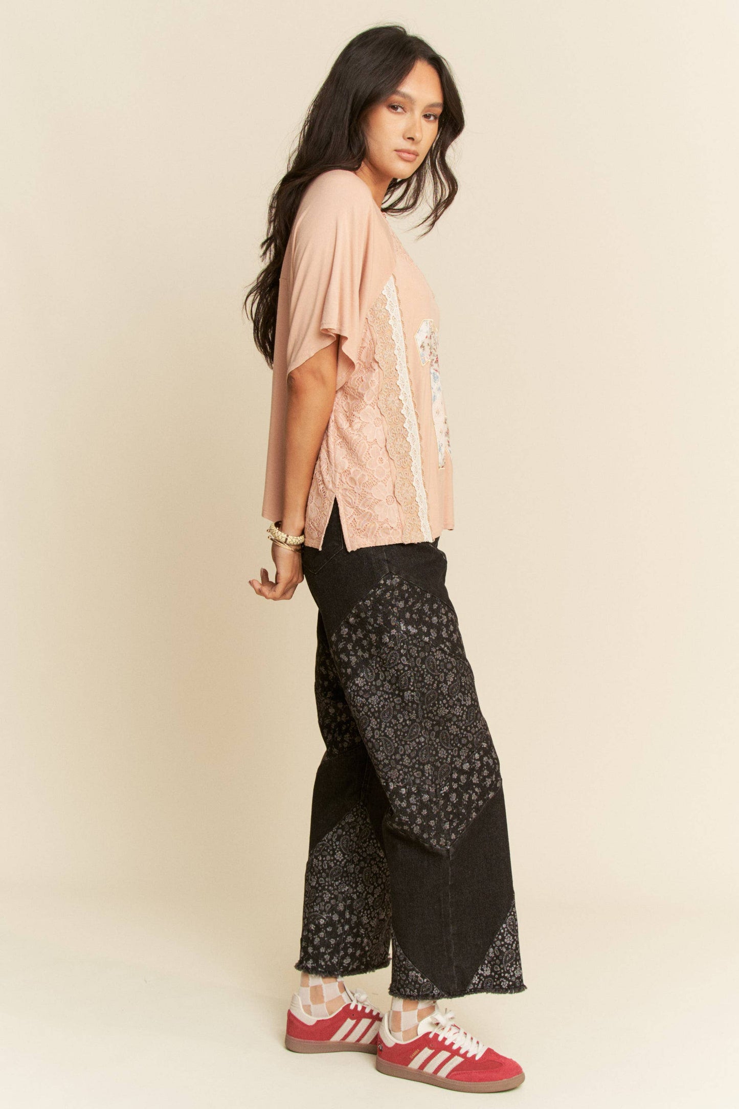 Davi & Dani - WIDE OPENING DENIM DITSY FLORAL AND PAISLEY PRINT