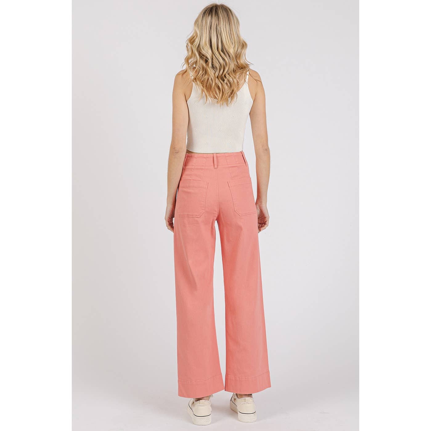 mittoshop - TWILL PATCH POCKET HIGH RISE WIDE LEG PANTS