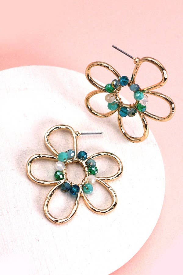 JOSSLYN by wall to wall - SEED BEAD GOLD FLOWERN SHAPE EARRINGS | 80E1223
