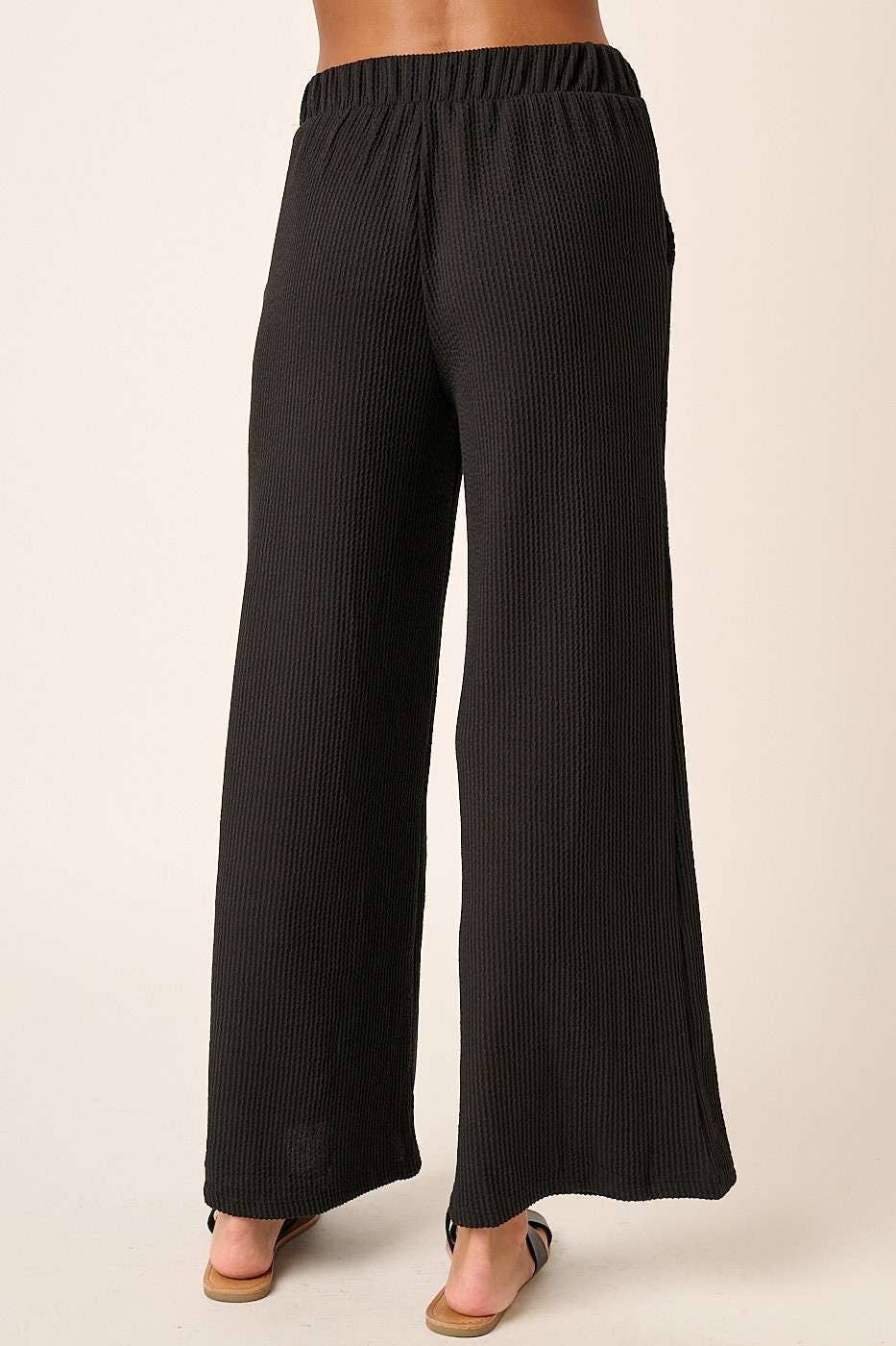 mittoshop - P9662-RIB KNIT TEXTURE ELASTIC WAIST WIDE LEG PANTS
