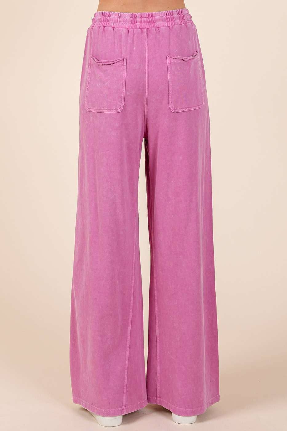 mittoshop - MINERAL WASH FRENCH TERRY WIDE LEG PANTS