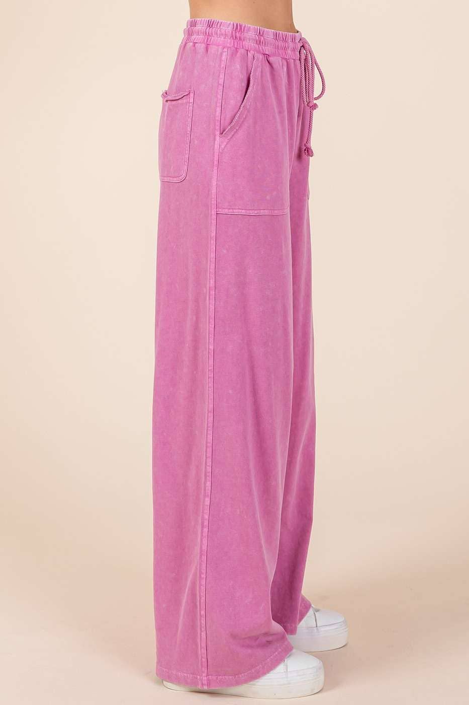 mittoshop - MINERAL WASH FRENCH TERRY WIDE LEG PANTS