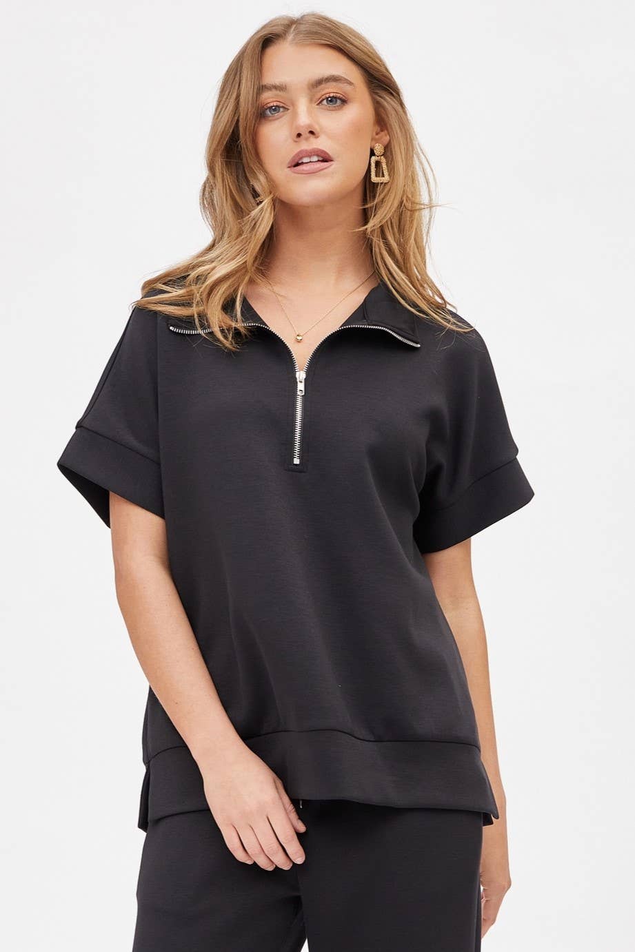 Dear Scarlett - Short Sleeve Quarter Zip + Pants Modal Set