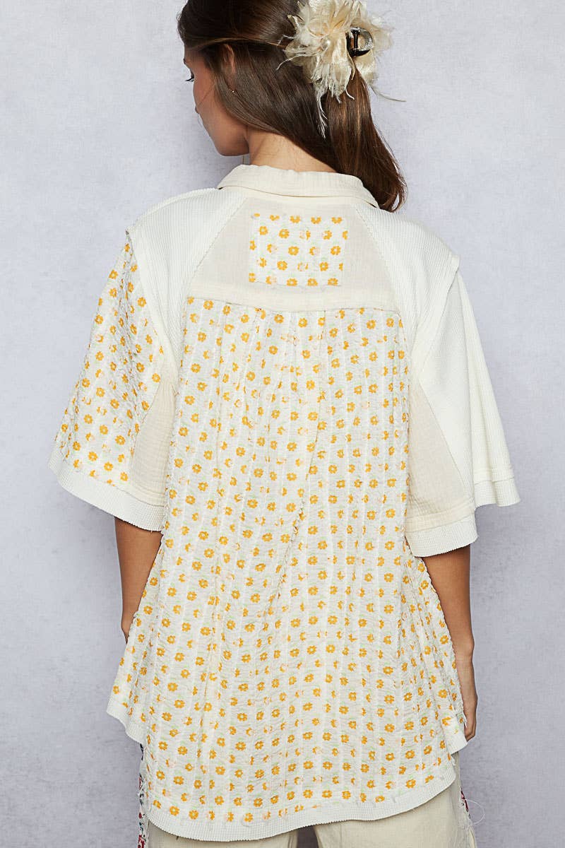 Pol Clothing - Short sleeve collared floral printed shirt top