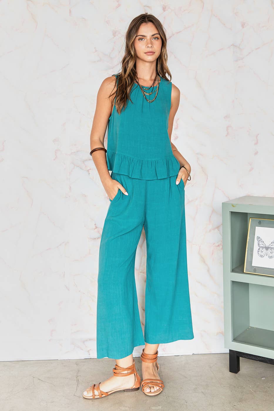 mittoshop - LINEN RUFFLE TANK TOP AND PANTS SET