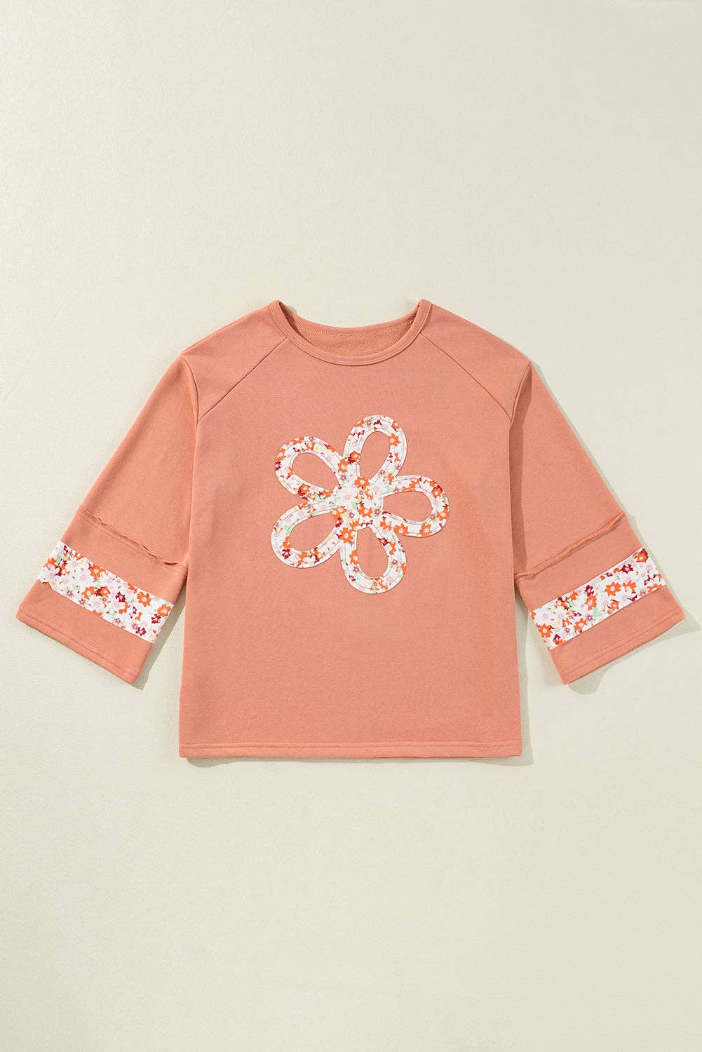 Lovesoft - Flower Patch Graphic Exposed Seam Wide Sleeve Top