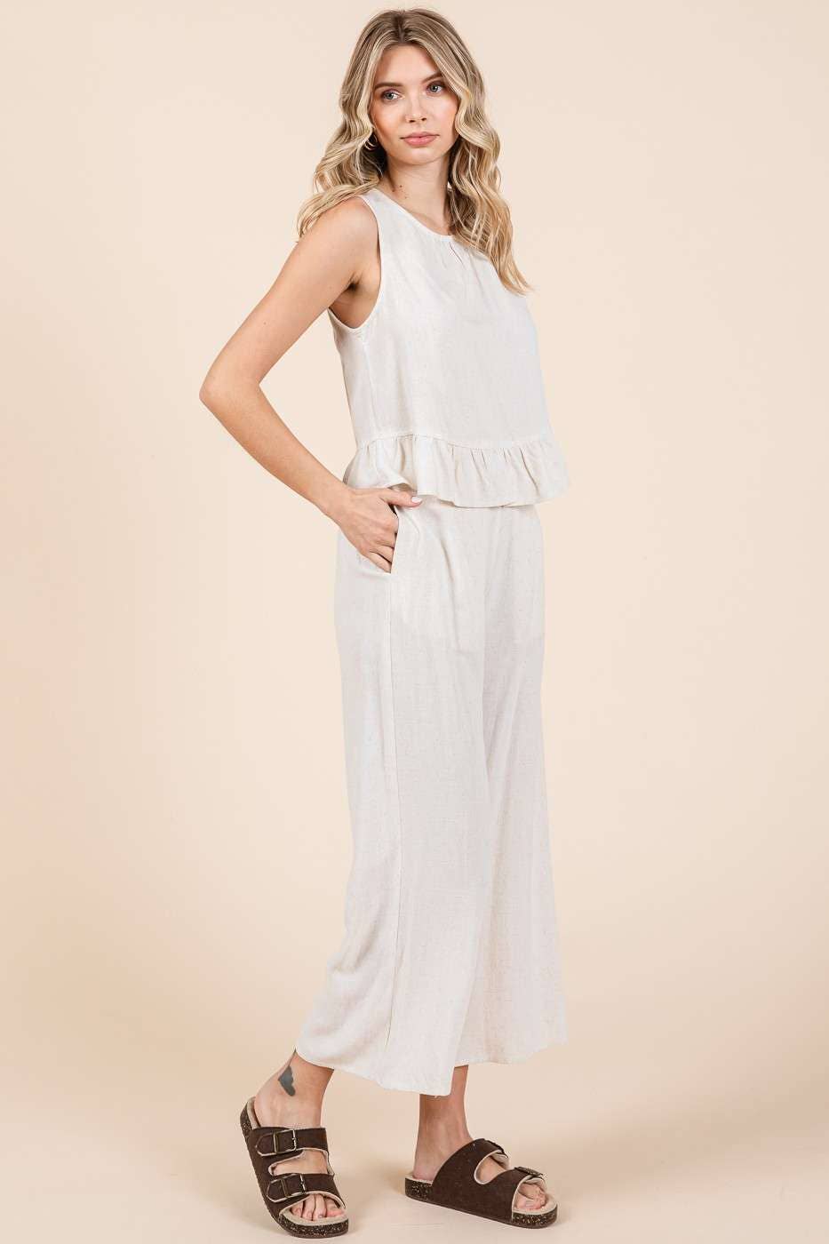 mittoshop - LINEN RUFFLE TANK TOP AND PANTS SET
