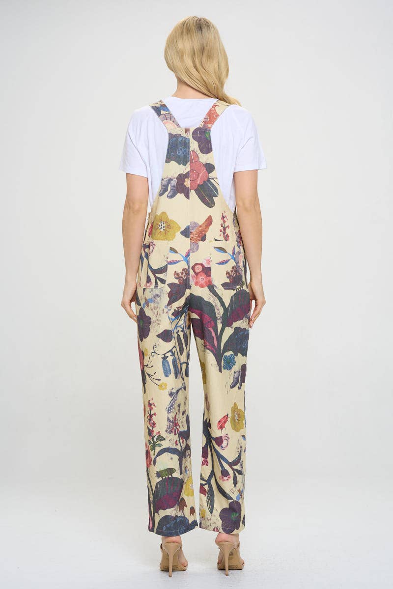 SM WARDROBE - BOTANICAL FLORAL PRINT OVERALL BEIGE