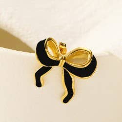 JOSSLYN by Wall to Wall - GOLD SILVER COLORFUL ENAMEL BOW EARRINGS | 40E346-EAR