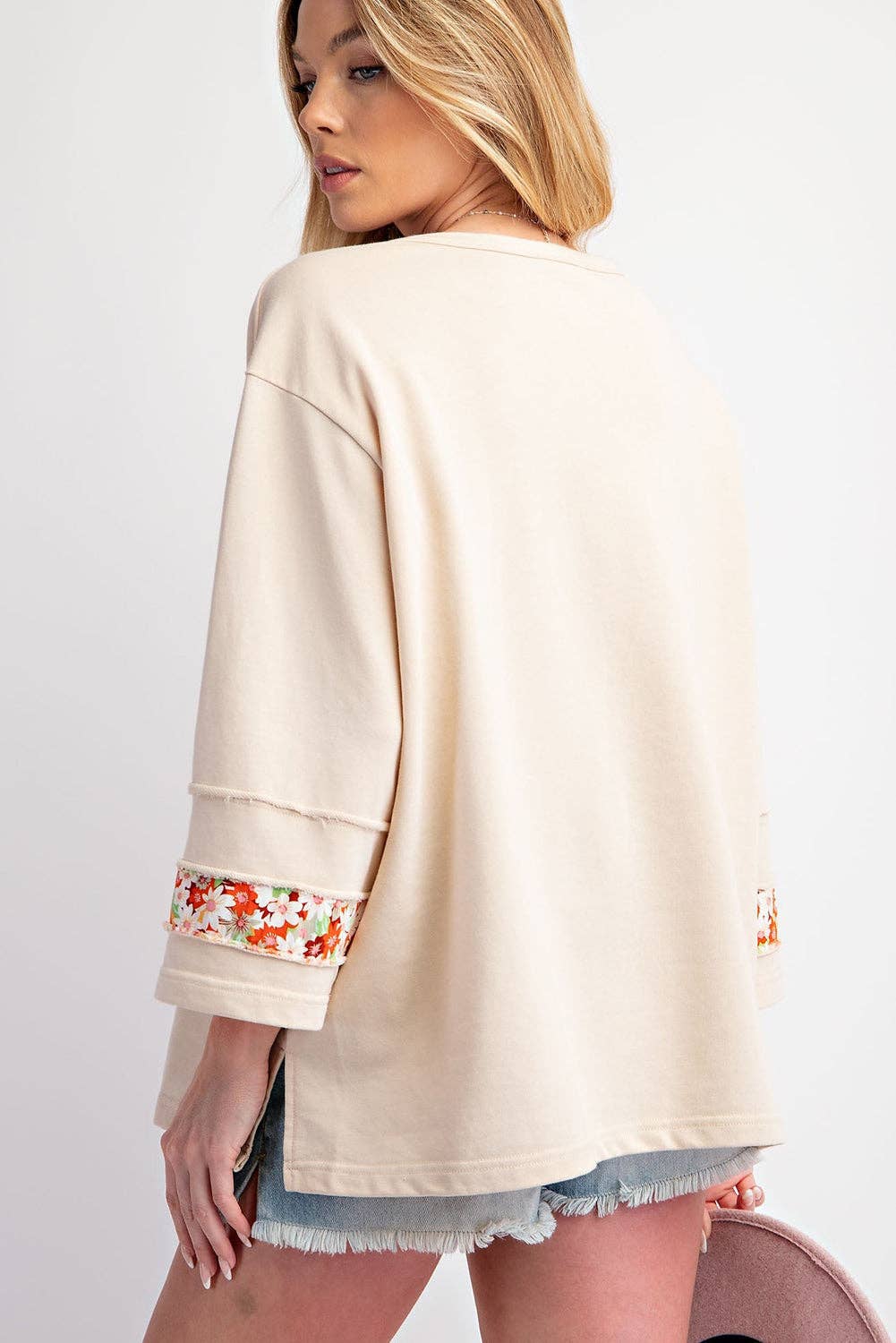 Lovesoft - Flower Patch Graphic Exposed Seam Wide Sleeve Top