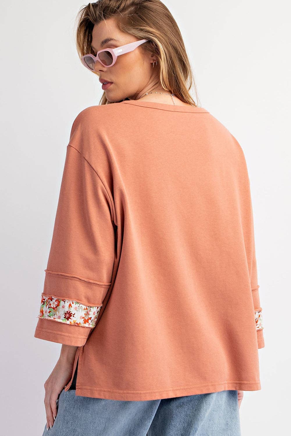 Lovesoft - Flower Patch Graphic Exposed Seam Wide Sleeve Top