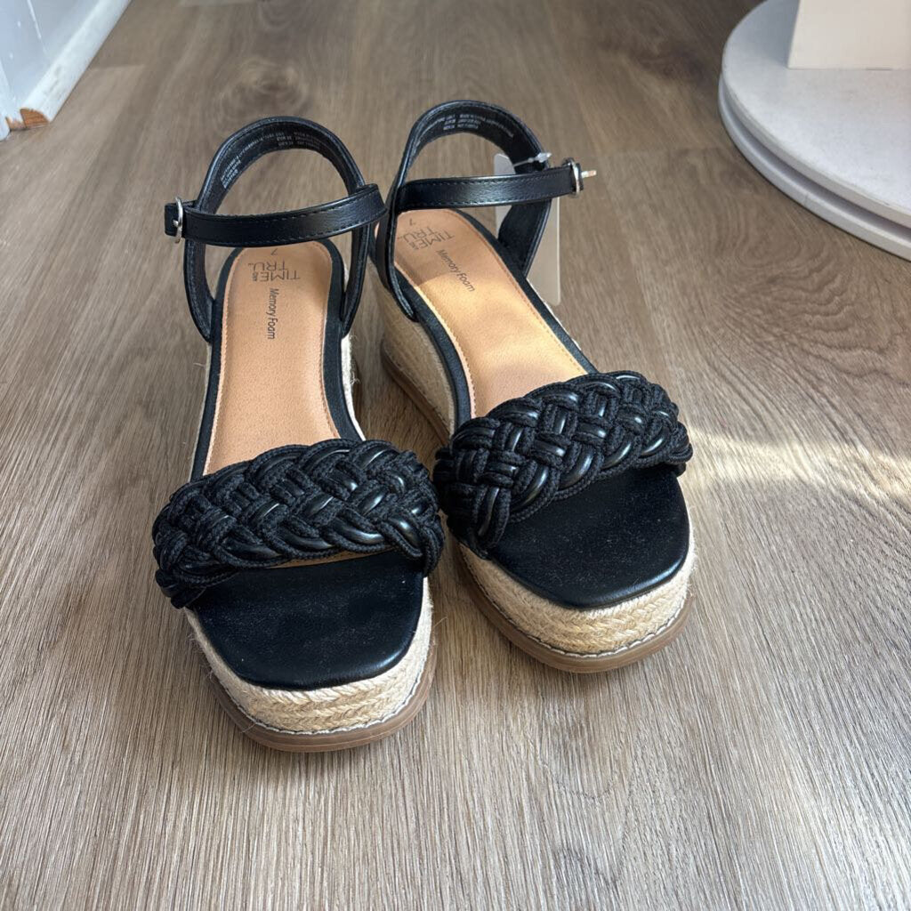 Woven braided block heel sandal