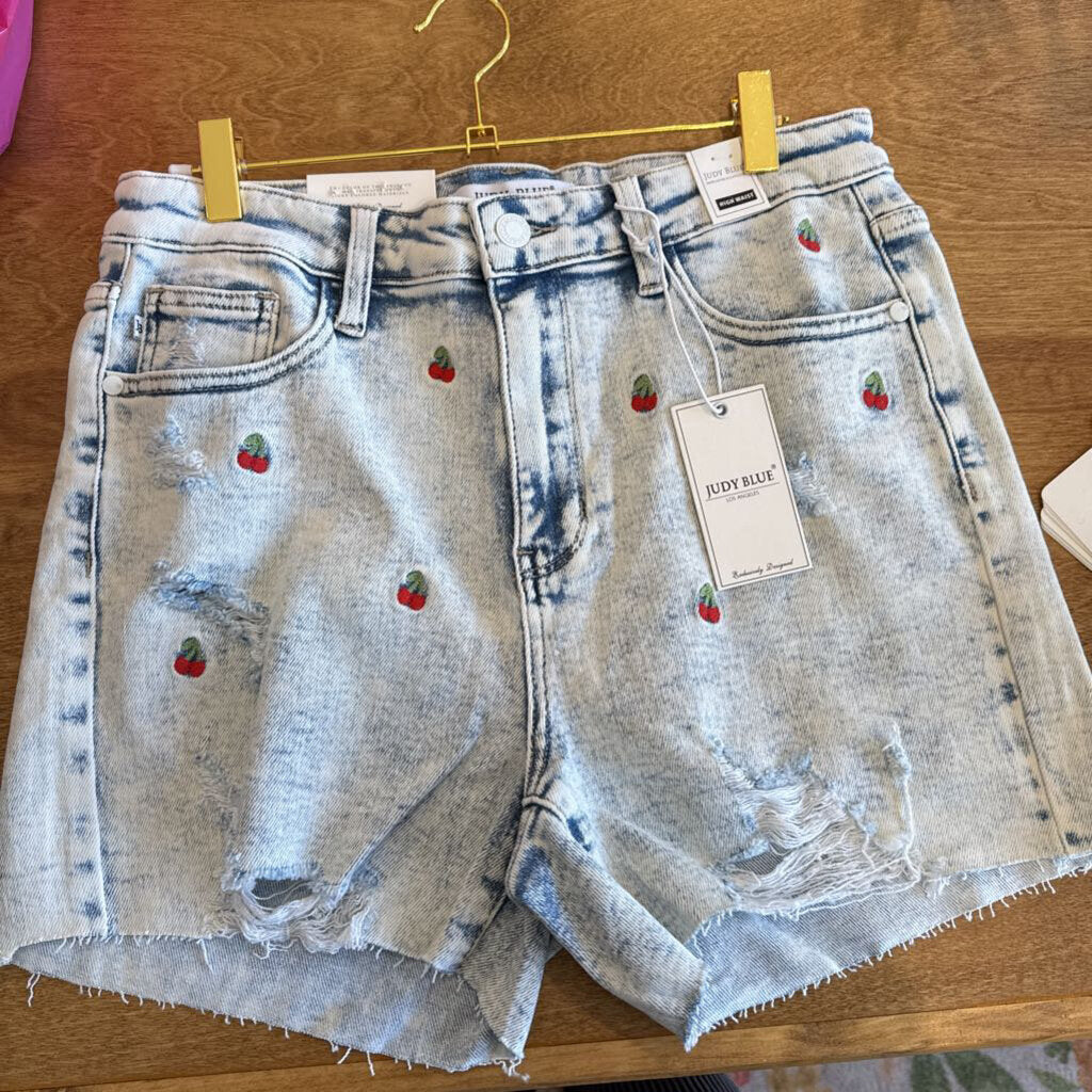 High waist cherry acid wash shorts