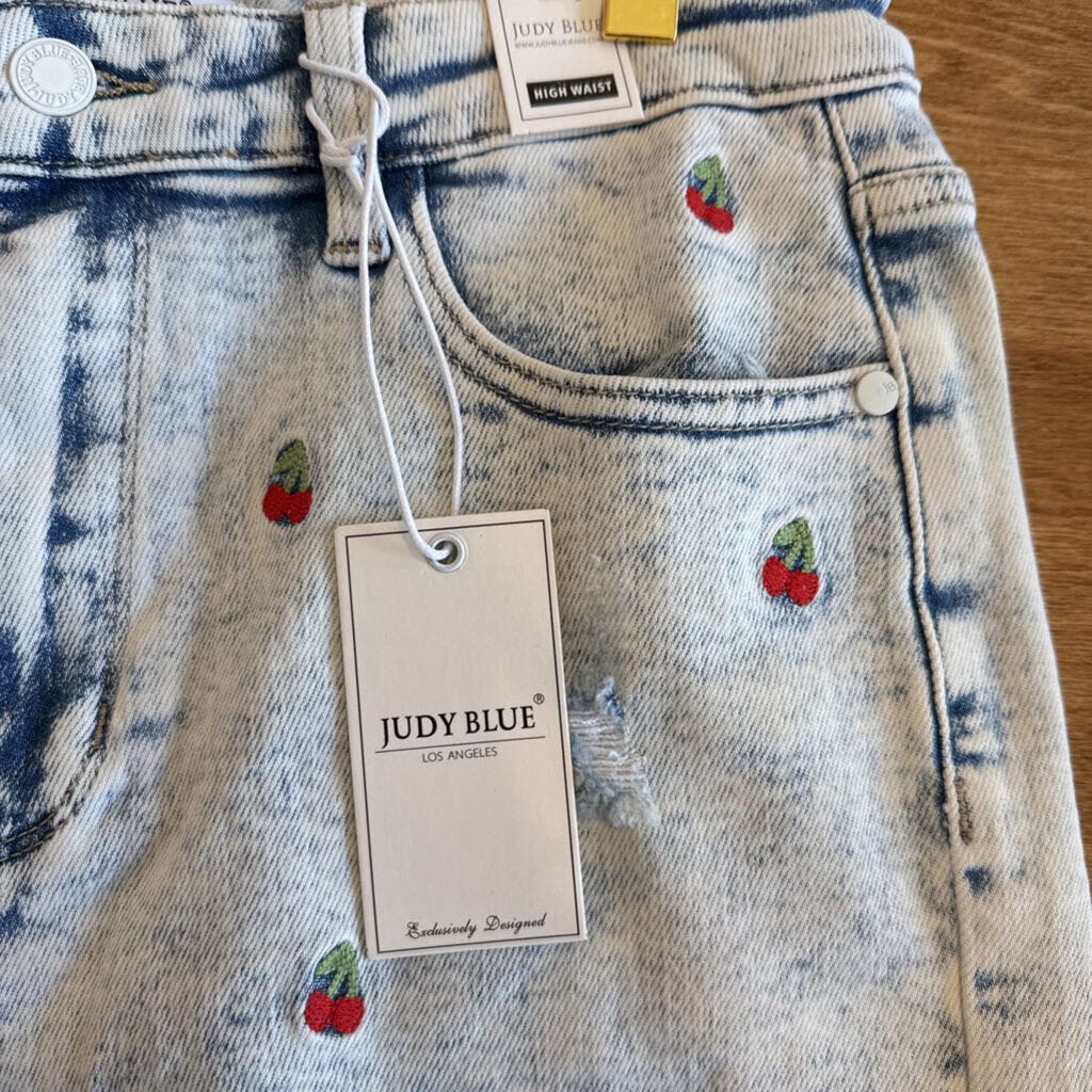 High waist cherry acid wash shorts