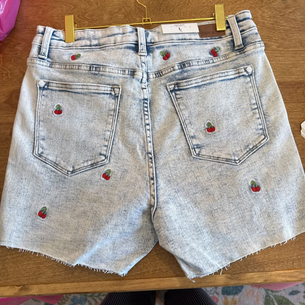 High waist cherry acid wash shorts