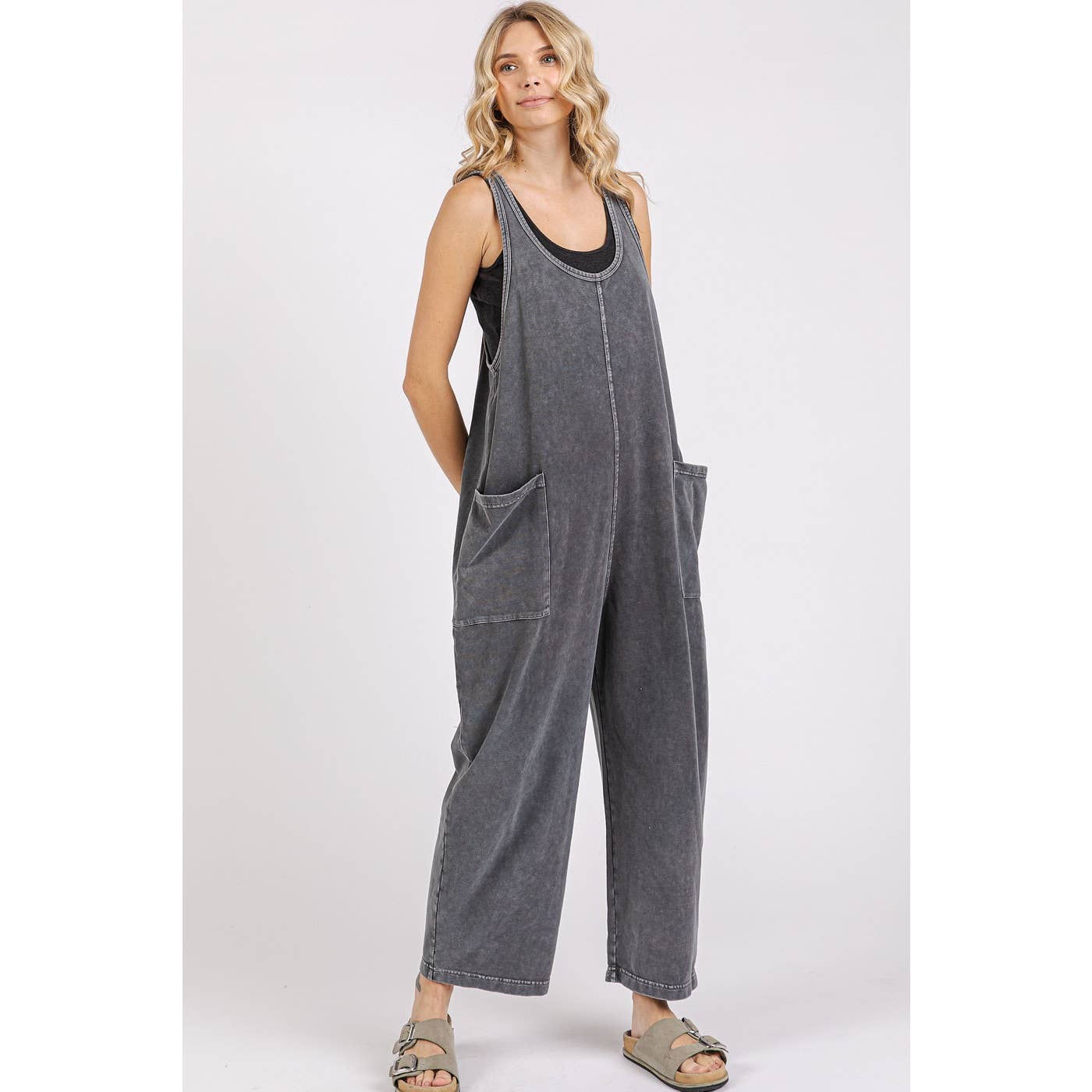 mittoshop - MINERAL WASH PULL-ON SLEEVELESS HAREM JUMPSUIT
