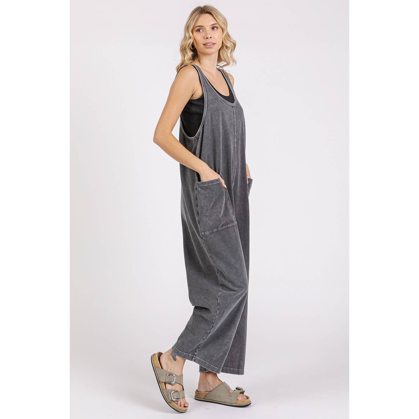 mittoshop - MINERAL WASH PULL-ON SLEEVELESS HAREM JUMPSUIT